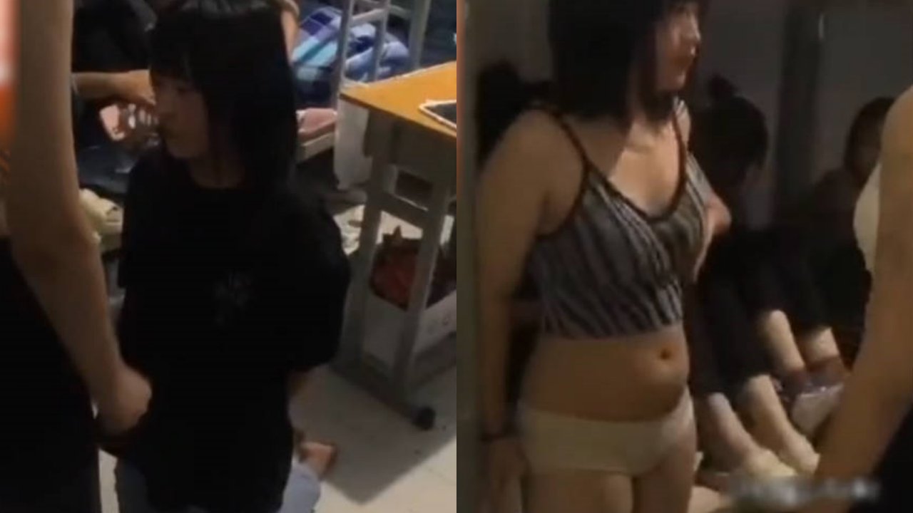 【独家校园霸凌】宿舍内强破扒光衣服，下跪轮流扇耳光